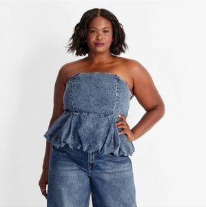 Future Collective Strapless Denim Peplum Top 2X NWT